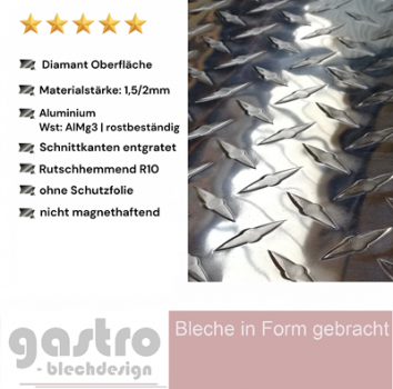 Alu Riffelblech Diamant mit markanter Diamantprägung in Nahaufnahme